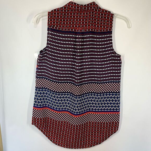 Ann Taylor Women's Geometric Sleeveless Button-Up Top Red Blue White Small - Picture 7 of 7